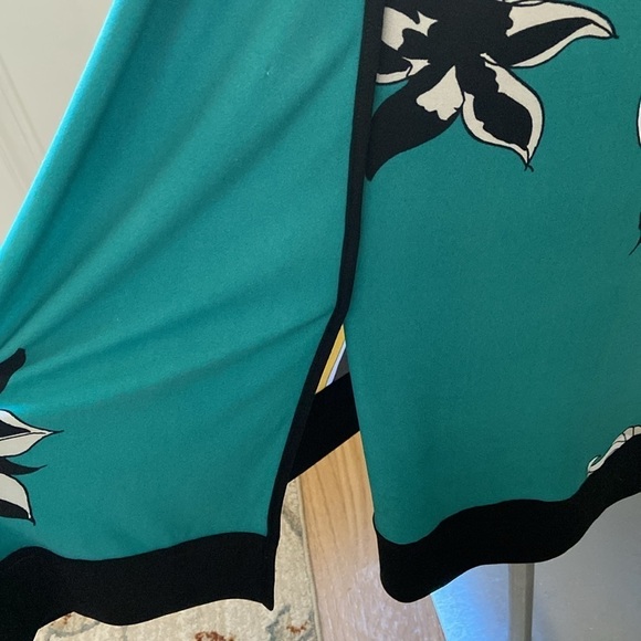 Tahari Sleeveless Teal Floral Art Deco Midi Dress Stretchy Retro Plus Size - Picture 9 of 10